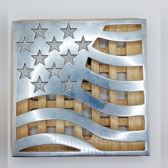 Vintage Copco Stars and‎ Stripes Hanging Trivet With Bamboo Cooling Rack - Picture 1 of 5